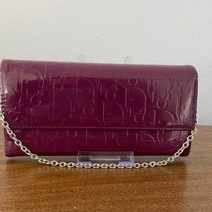 Dior Glossy Plum Clutch/Wallet with Original Chain & COA Card